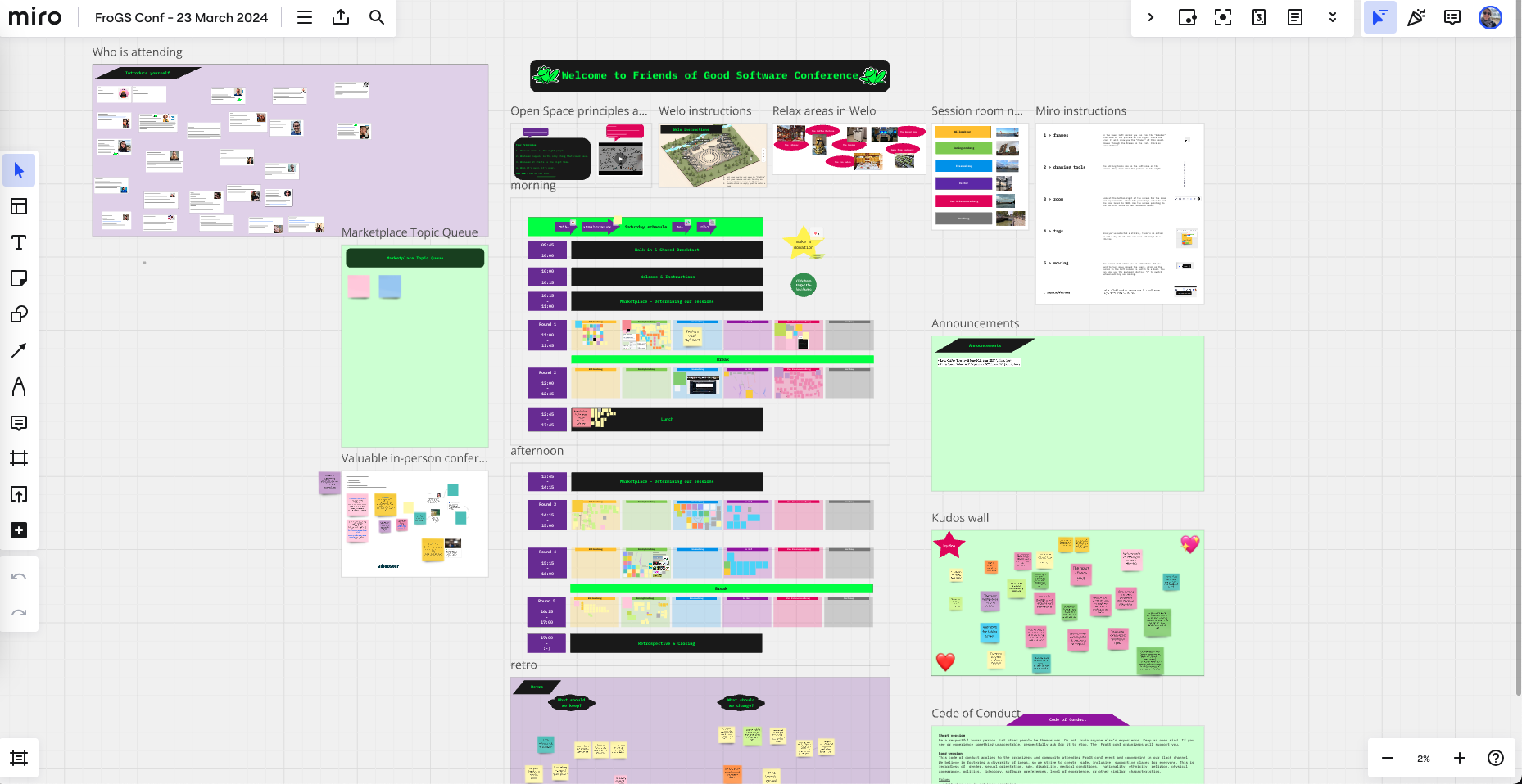 Miro board, zooming in on the session also provides the canvas to take notes